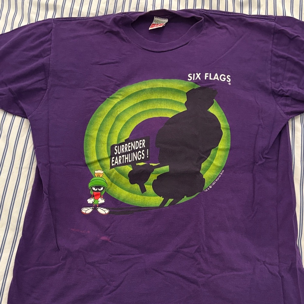 VTG 1993 Purple Six Flags Marvin the Martian Looney Tunes Shirt